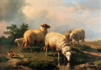 Eugene Joseph Verboeckhoven : Sheep And A Chicken In A Landscape